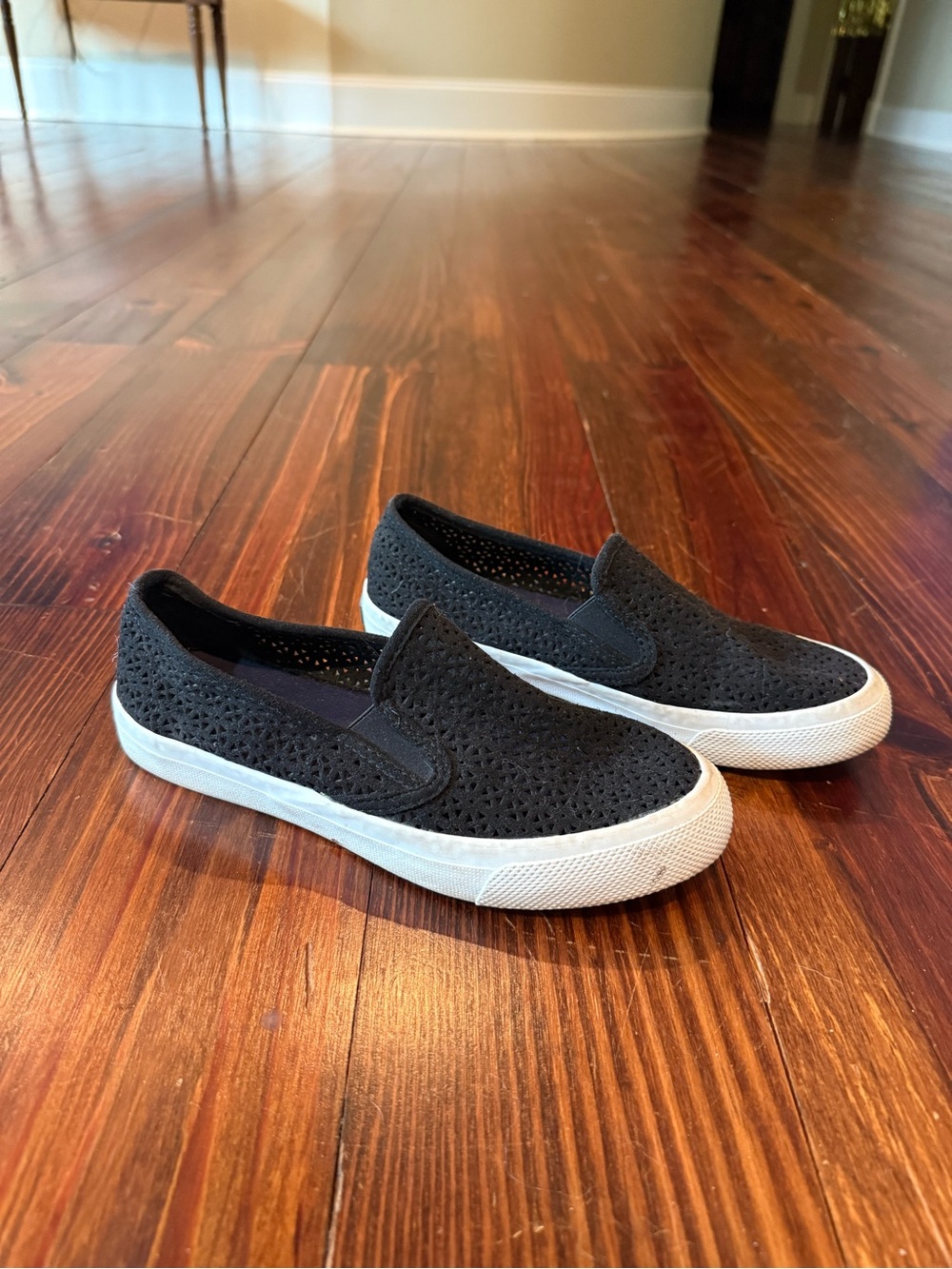 Sperry Black Perforated Slip-On Sneakers with White Sole